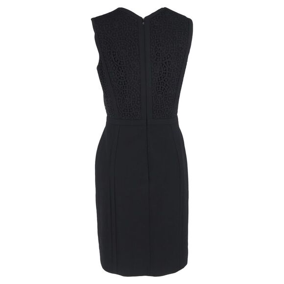 Hugo Boss Lace Detail Midi V-Neck Dress in Black Wool